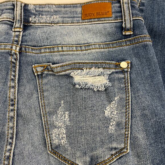 Judy Blue Mid Rise Skinny Fit Distressed Jeans Leopard Insets 8265MD Size 5/27 - Picture 11 of 14